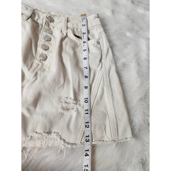 We The Free Womens Jean Skirt White Mini Distressed 100% Cotton Denim Button 25 - Picture 4 of 6